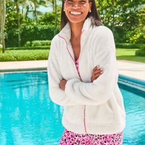 NWT Lilly Pulitzer Barkley Sherpa Fleece Zip Jacket Coconut White, Size XS
